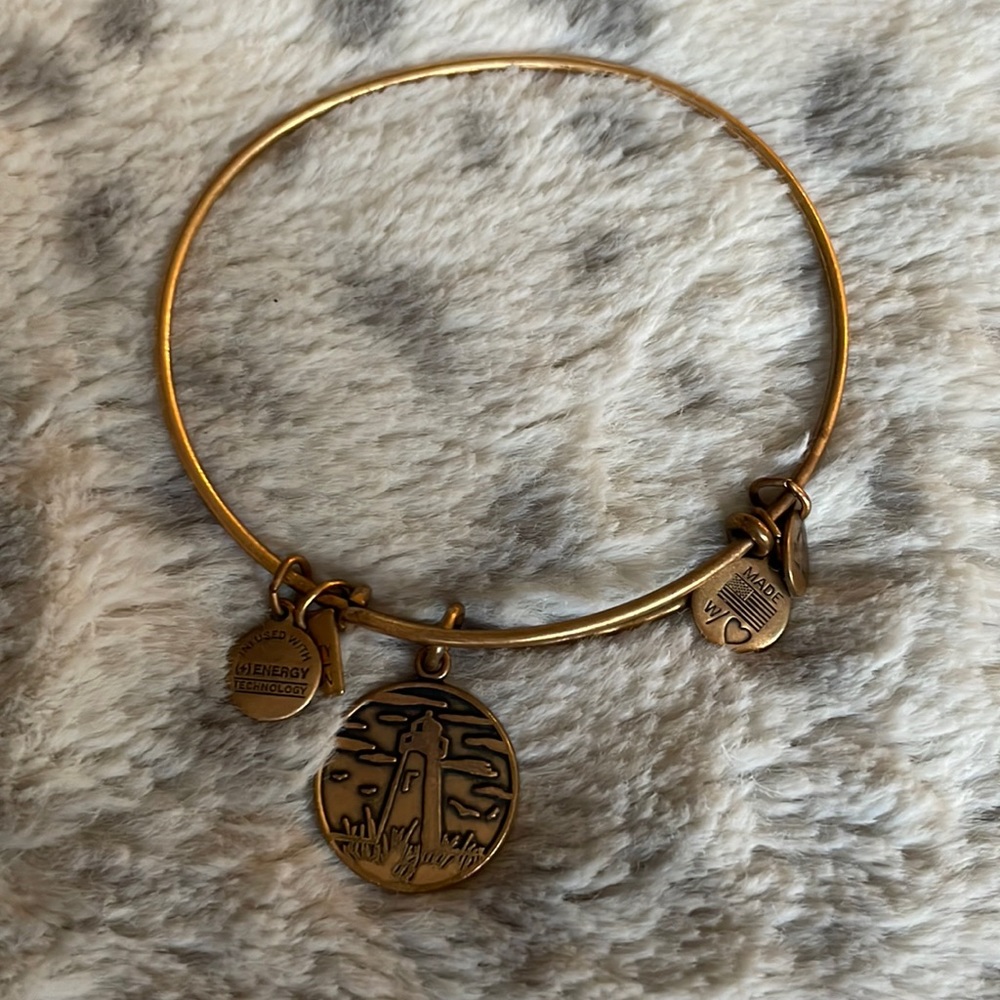 Alex and Ani light house charm bracelet gold tone